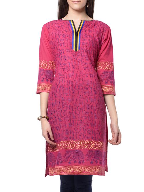 pink cotton straight kurta - 9949545 - Very Small Image - 1