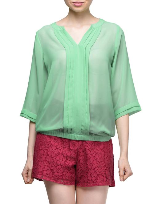 green fine pleated georgette top - 995276 - Very Small Image - 1