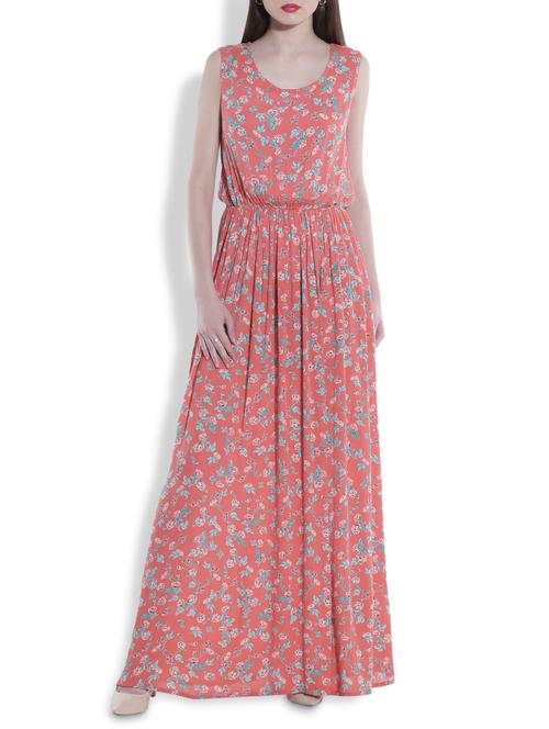 muted orange floral print maxi dress - 9961591 - Very Small Image - 1