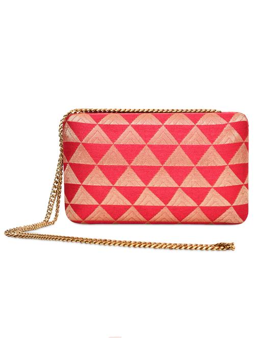 coral and gold geometric brocade detailed box clutch - 9963972 - Very Small Image - 1