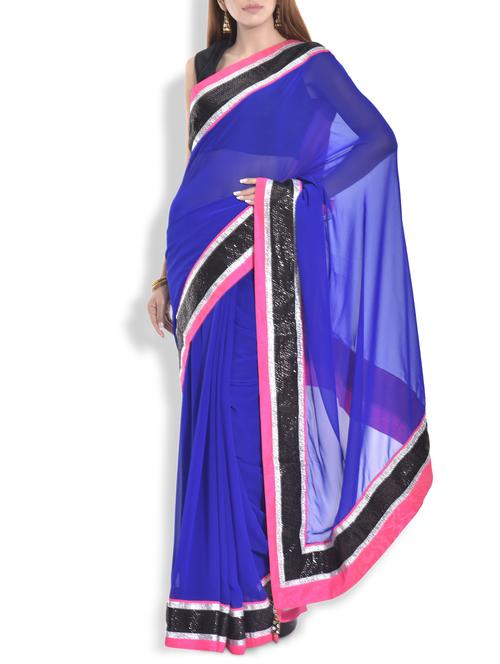royal blue georgette saree with sequined border - 9965729 - Very Small Image - 1