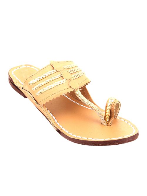 beige leather kolhapuris - 9969366 - Very Small Image - 1