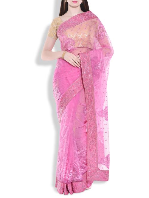 pink sequin embellished silk saree - 9970545 - Very Small Image - 1