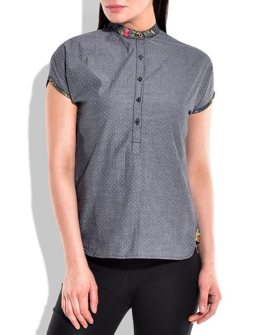 Mid Blue polka dot print top - 9970572 - Very Small Image - 1