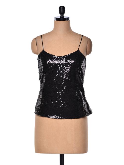 black sequined top with shoulder straps - 997116 - Very Small Image - 1