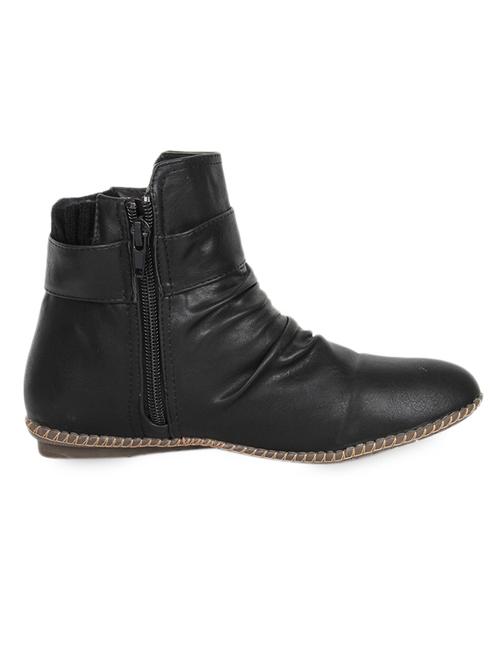 Gathered ankle length leatherette boots with distinct buckle - 997290 - Very Small Image - 1
