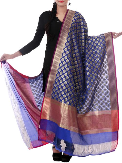 banarasi handloom solid zari palla border dupatta from zain textiles - 9973129 - Very Small Image - 1
