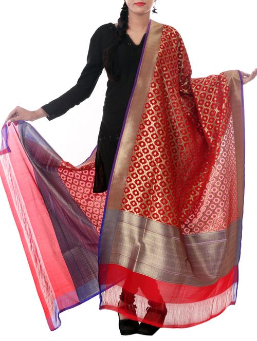 banarasi handloom solid zari palla border dupatta from zain textiles - 9973131 - Very Small Image - 1