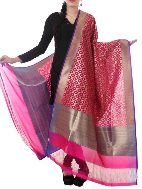 banarasi handloom solid zari palla border dupatta from zain textiles - 9973132 - Very Small Image - 1