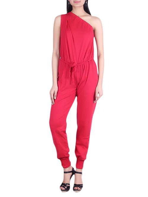 solid red one-shoulder jumpsuit - 9973719 - Very Small Image - 1