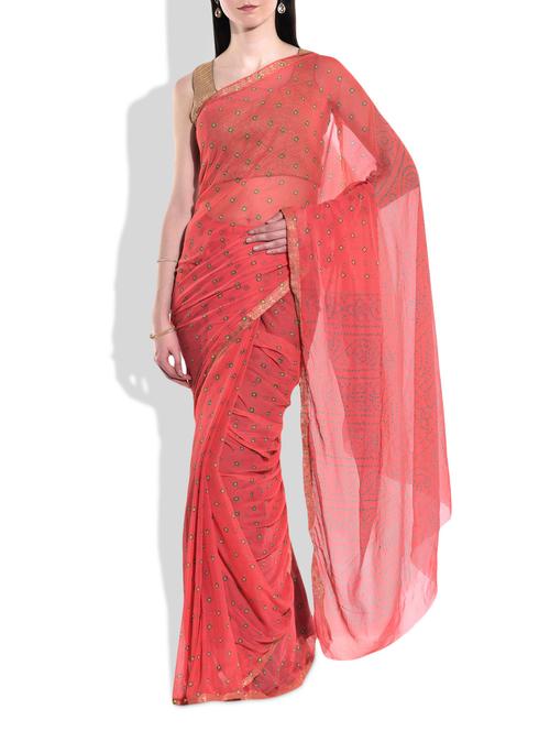 peach chiffon saree - 9974492 - Very Small Image - 1