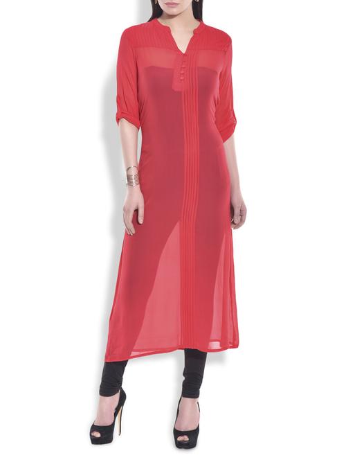 red pin tuck georgette tunic - 9975299 - Very Small Image - 1