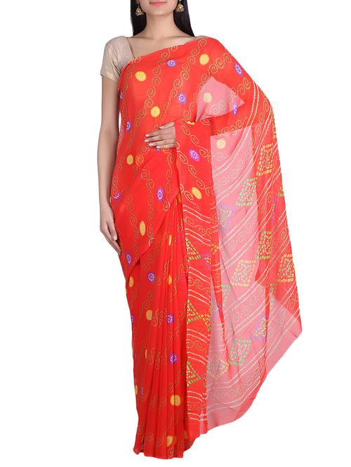 peach georgette saree - 9976393 - Very Small Image - 1