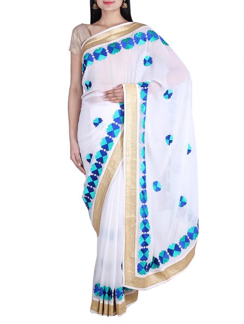 white georgette saree - 9976439 - Very Small Image - 1