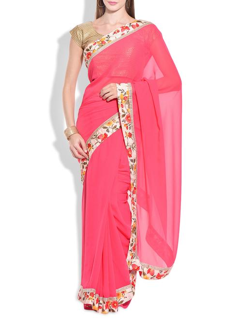 pink georgette saree - 9977553 - Very Small Image - 1