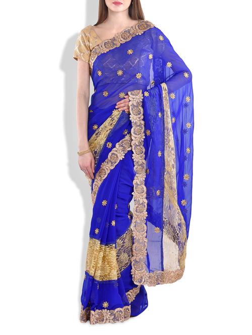 blue georgette embroiedered saree with blouse - 9977574 - Very Small Image - 1