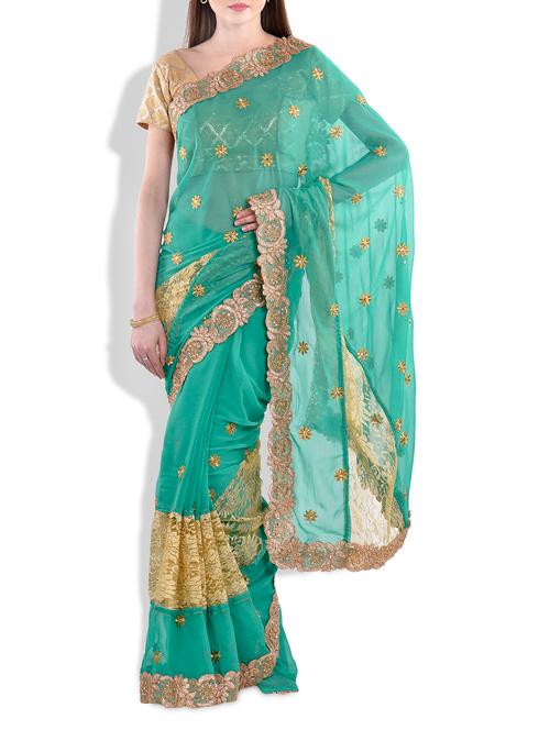 green georgette saree - 9977577 - Very Small Image - 1