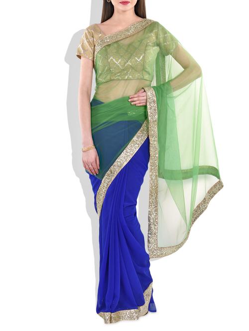 blue and green georgette saree - 9977592 - Very Small Image - 1