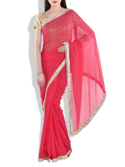 pink georgette bordered saree with blouse - 9977618 - Very Small Image - 1