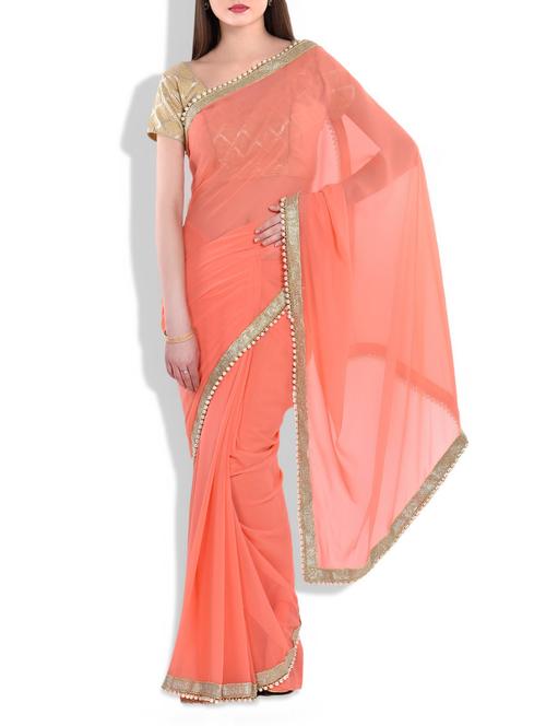 peach georgette saree - 9977619 - Very Small Image - 1
