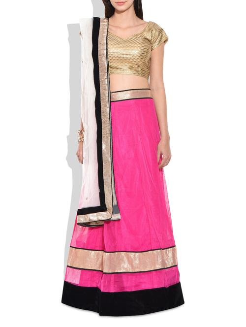 black, fuchsia, cream net lehenga - 9977686 - Very Small Image - 1