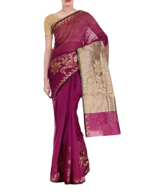 rani pink supernet saree - 9977740 - Very Small Image - 1