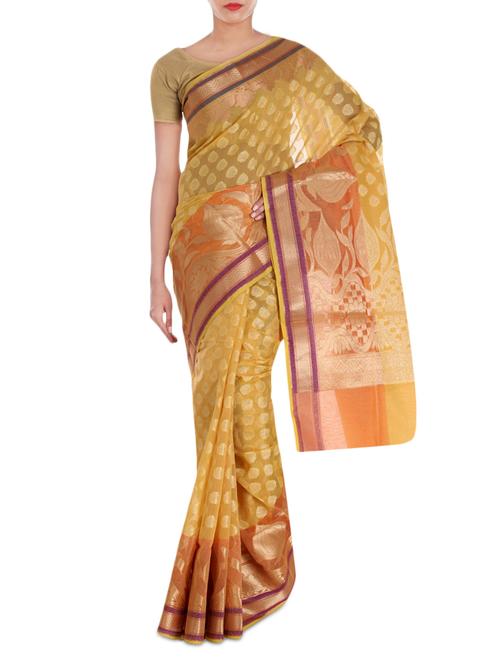 gold supernet saree - 9977742 - Very Small Image - 1