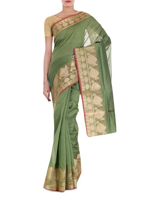 mehandi chanderi saree - 9977746 - Very Small Image - 1