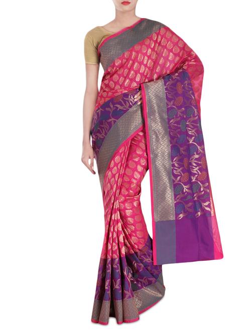 fuchsia crepe saree - 9978761 - Very Small Image - 1