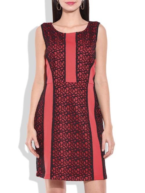 coral lace panelled bodycon dress - 9979056 - Very Small Image - 1