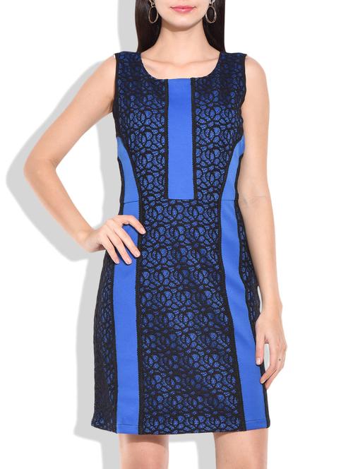 royal blue lace panelled bodycon dress - 9979057 - Very Small Image - 1