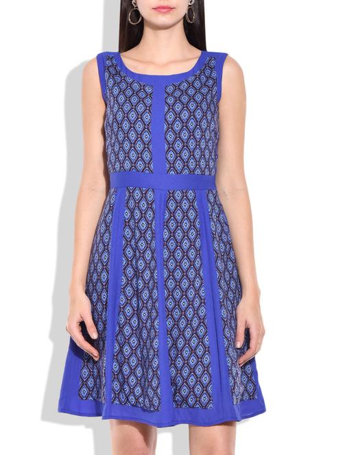 blue rayon fit & flare dress - 9979067 - Very Small Image - 1