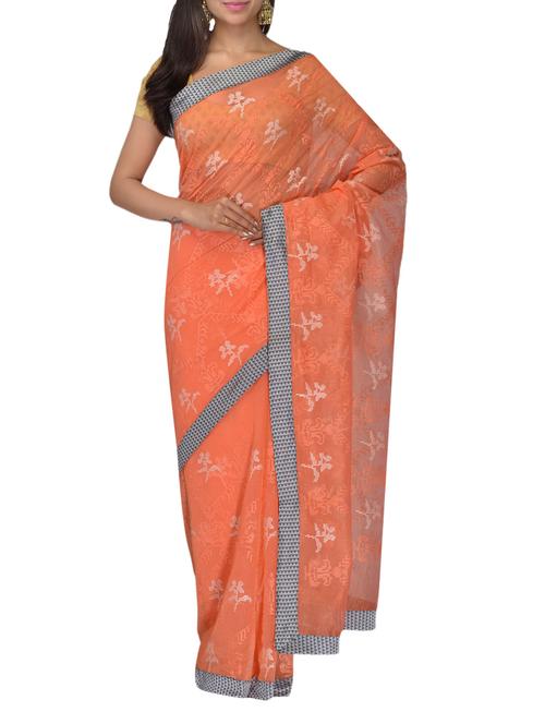 peach supernet patch work saree - 9979253 - Very Small Image - 1