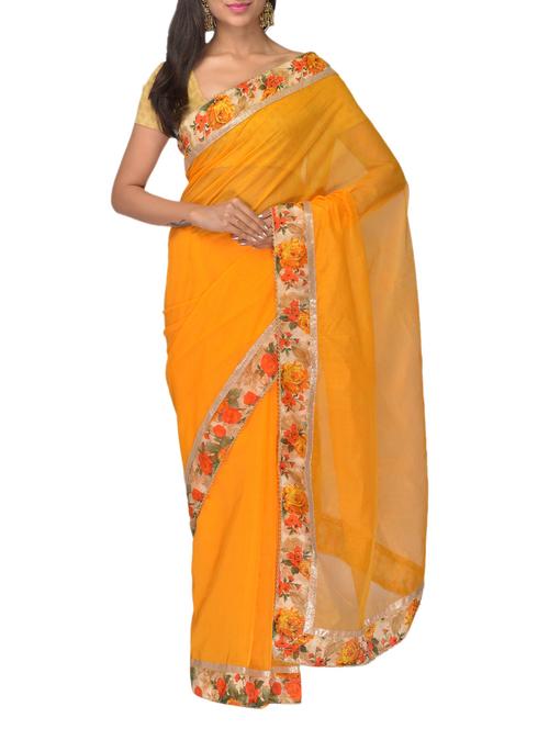 orange supernet patch work saree - 9979259 - Very Small Image - 1