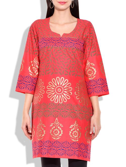 red cotton straight kurta - 9983188 - Very Small Image - 1