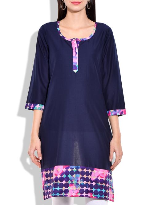 blue cotton straight kurta - 9983202 - Very Small Image - 1