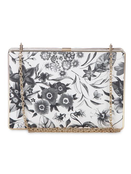 floral printed monochrome leatherette clutch - 9984719 - Very Small Image - 1