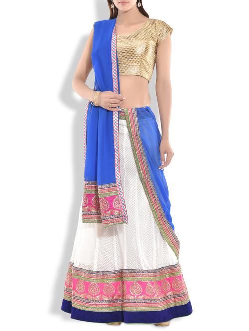white net embroidered unstitched lehenga set - 9990598 - Very Small Image - 1
