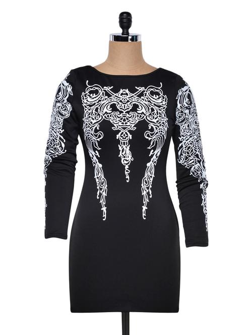 printed poly knit black dress - 999125 - Very Small Image - 1