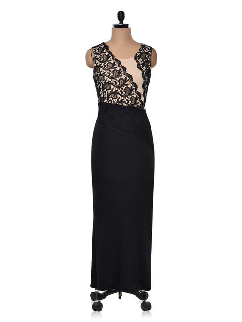black and beige floor-length dress - 999155 - Very Small Image - 1