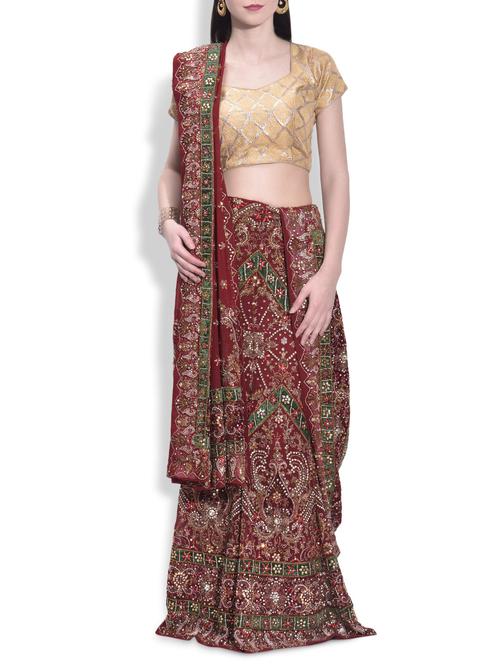 maroon embellished georgette unstitched lehenga set - 9993565 - Very Small Image - 1