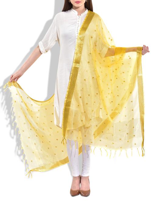 yellow, fuchsia chiffon dupatta - 10015023 - Very Small Image - 1