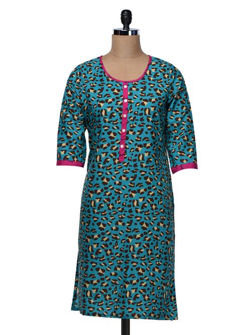 quarter sleeves animal print polycrepe kurta - 1001848 - Very Small Image - 1