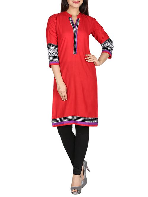 red colored cotton printed kurta - 1002153 - Very Small Image - 1