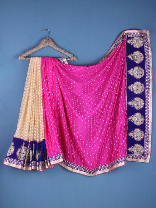 Pink And Beige Embroidered Saree - 1004090 - Very Small Image - 1