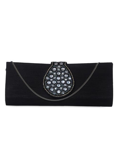 black clutch with beads & stone embellished round flap - 1004523 - Very Small Image - 1