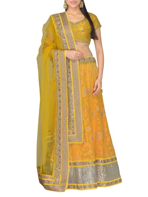 yellow embroidered viscose lehenga set - 10068313 - Very Small Image - 1