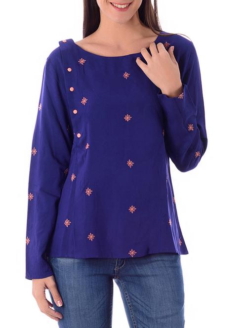 royal blue rayon embroidered top - 10079595 - Very Small Image - 1