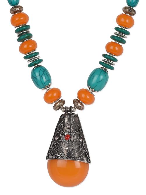 metal cone with orange beads necklace - 1007962 - Very Small Image - 1
