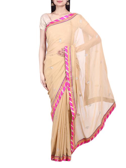 beige georgette saree - 10082888 - Very Small Image - 1